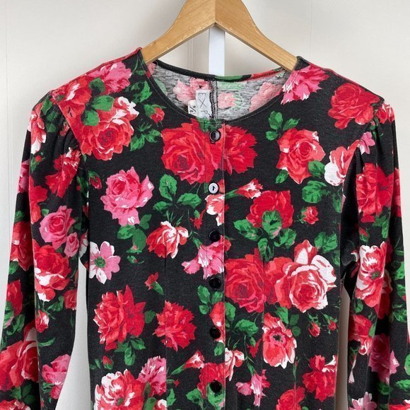 Vintage 80s Expo Floral Red Pink Rose Print Modest Maxi Dress Womens Size 5/6 - Picture 3 of 7